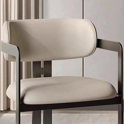Contemporary Nordic Square Upholstered Stainless Steel Frame Microfiber Leather Dining Chair Curved Backrest Armrest for Dining Room