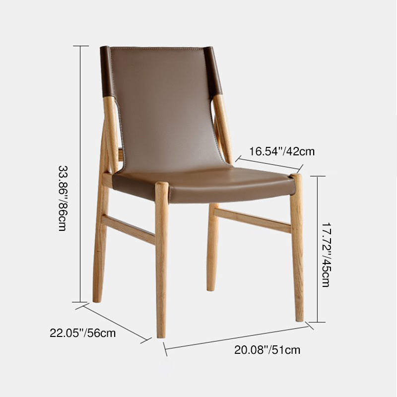 Modern Minimalist Rectangular Square Wood Frame Saddle Leather Dining Chair Backrest For Dining Room