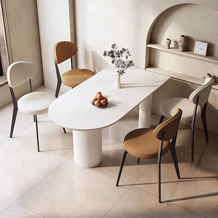 Modern Minimalist Round Upholstered Carbon Steel Frame Microfiber Microfiber Leather Dining Chair Backrest For Dining Room