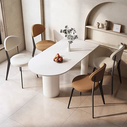 Modern Minimalist Round Upholstered Carbon Steel Frame Microfiber Microfiber Leather Dining Chair Backrest For Dining Room