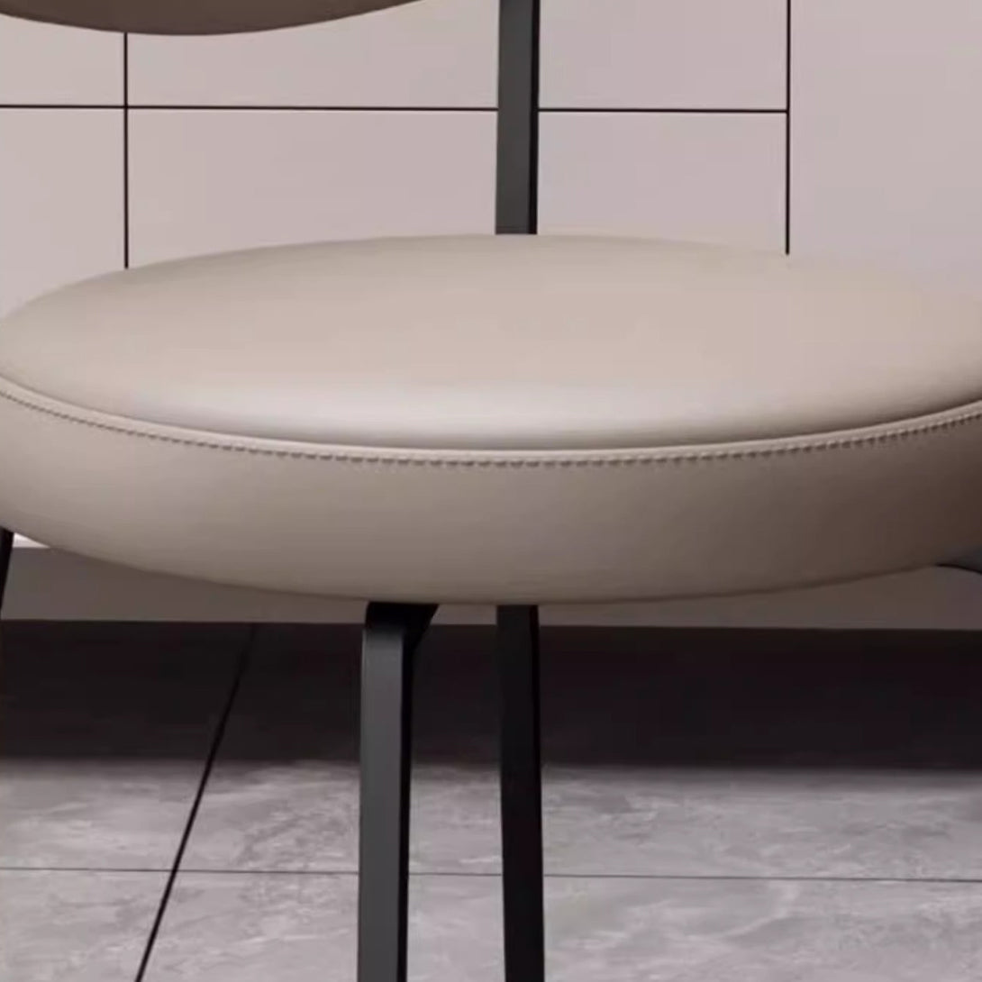 Modern Minimalist Round Upholstered Carbon Steel Frame Microfiber Microfiber Leather Dining Chair Backrest For Dining Room