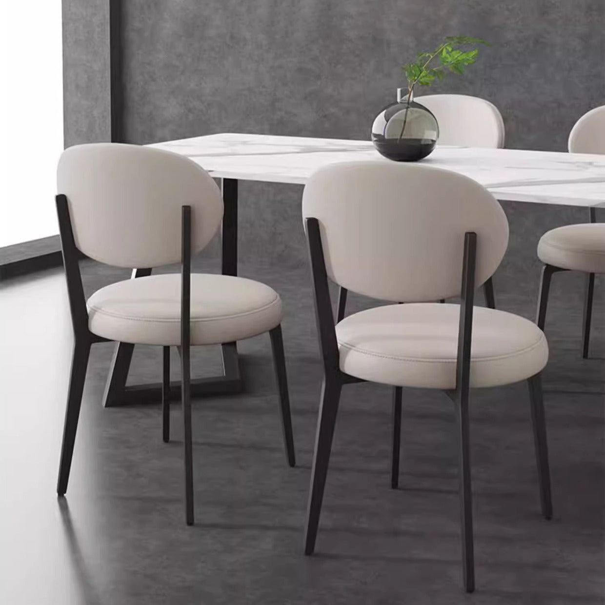 Modern Minimalist Round Upholstered Carbon Steel Frame Microfiber Microfiber Leather Dining Chair Backrest For Dining Room