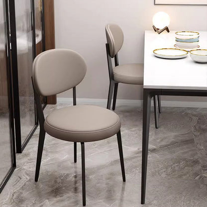 Modern Minimalist Round Upholstered Carbon Steel Frame Microfiber Microfiber Leather Dining Chair Backrest For Dining Room