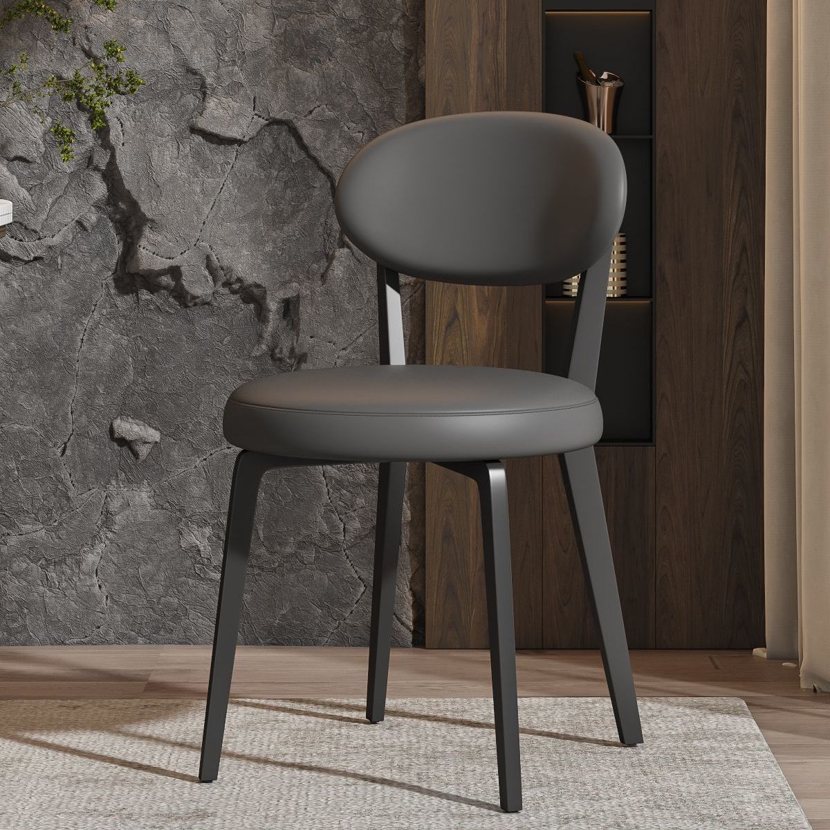 Modern Minimalist Round Upholstered Carbon Steel Frame Microfiber Microfiber Leather Dining Chair Backrest For Dining Room