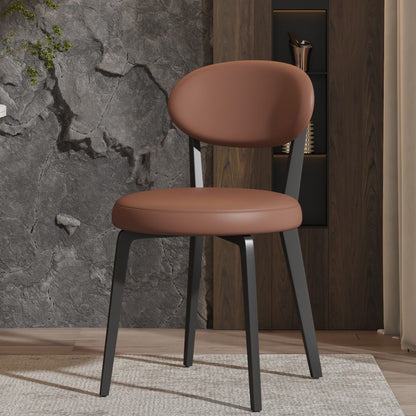 Modern Minimalist Round Upholstered Carbon Steel Frame Microfiber Microfiber Leather Dining Chair Backrest For Dining Room
