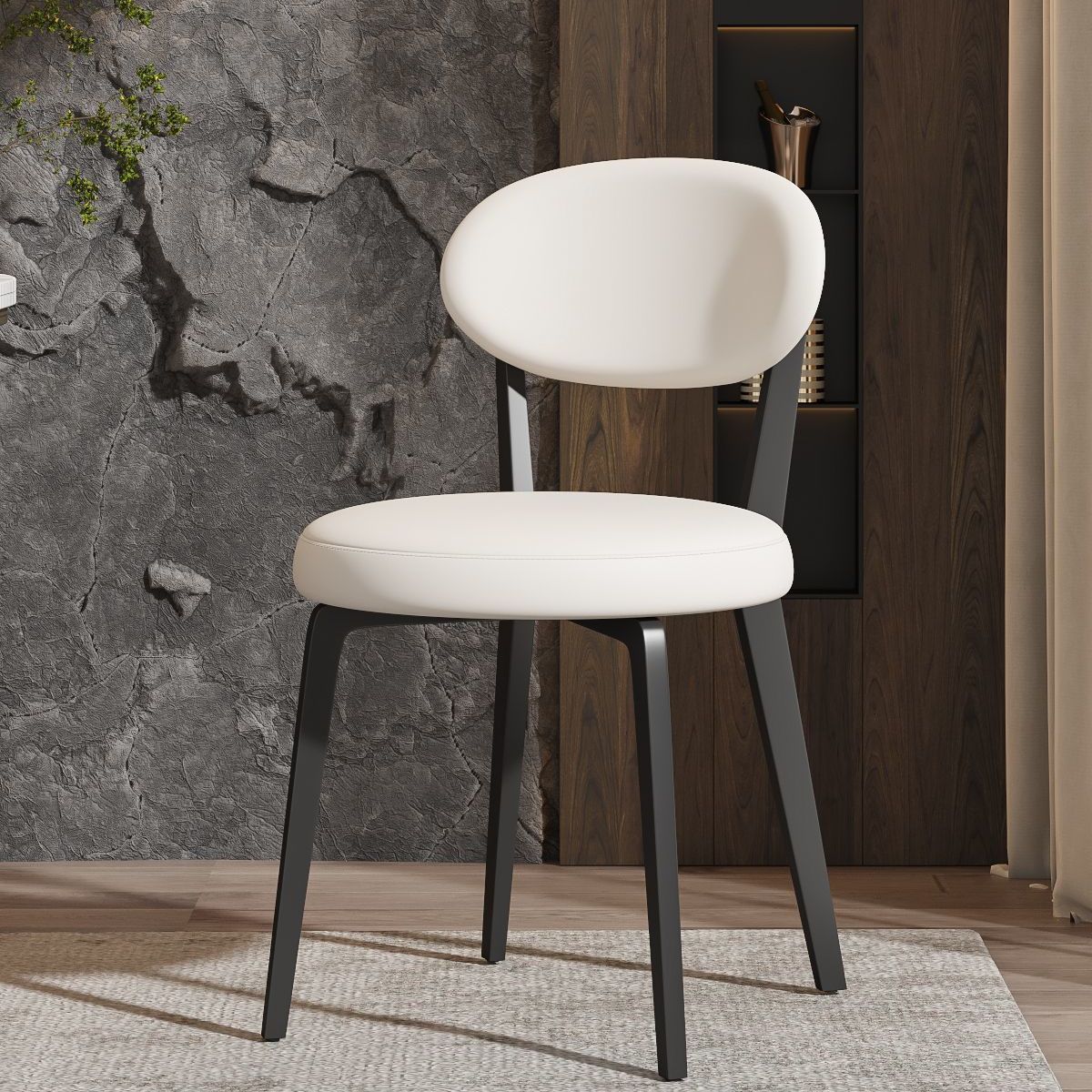 Modern Minimalist Round Upholstered Carbon Steel Frame Microfiber Microfiber Leather Dining Chair Backrest For Dining Room