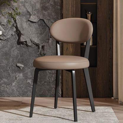 Modern Minimalist Round Upholstered Carbon Steel Frame Microfiber Microfiber Leather Dining Chair Backrest For Dining Room