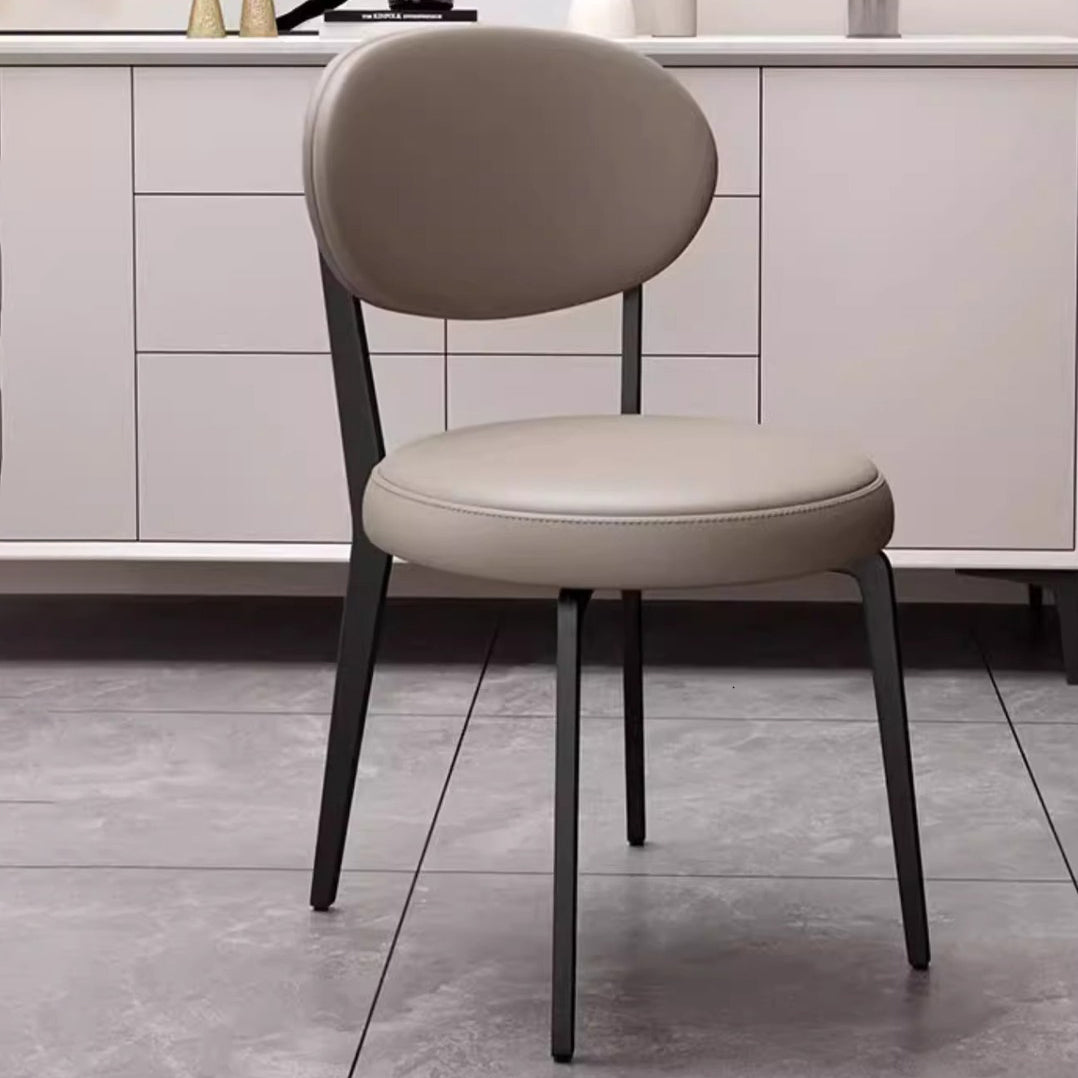 Modern Minimalist Round Upholstered Carbon Steel Frame Microfiber Microfiber Leather Dining Chair Backrest For Dining Room