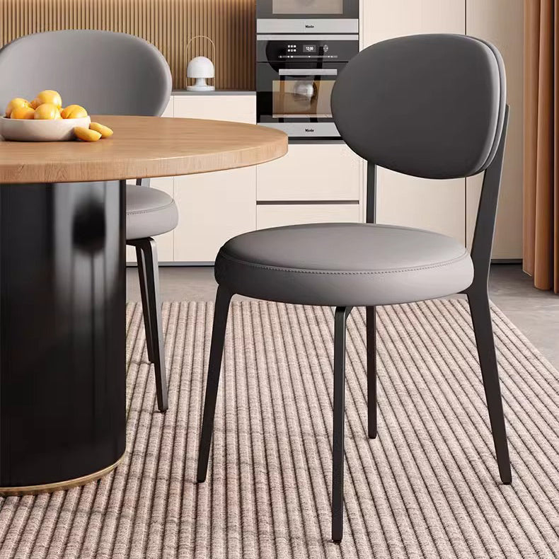 Modern Minimalist Round Upholstered Carbon Steel Frame Microfiber Microfiber Leather Dining Chair Backrest For Dining Room