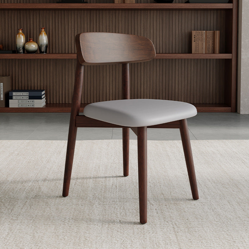 Modern Minimalist Square Wood Frame Microfiber Leather Dining Chair Backrest For Dining Room