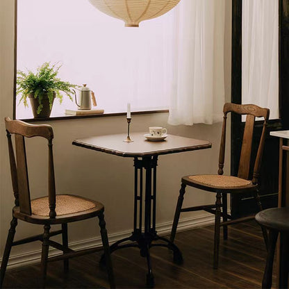 Traditional Vintage Square Wooden Rattan Dining Chair Backrest For Dining Room