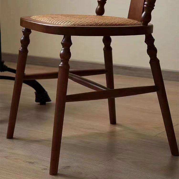 Traditional Vintage Square Wooden Rattan Dining Chair Backrest For Dining Room