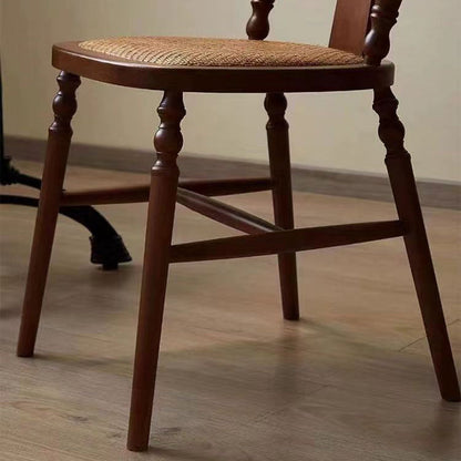 Traditional Vintage Square Wooden Rattan Dining Chair Backrest For Dining Room