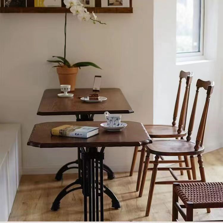 Traditional Vintage Square Wooden Rattan Dining Chair Backrest For Dining Room