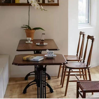 Traditional Vintage Square Wooden Rattan Dining Chair Backrest For Dining Room