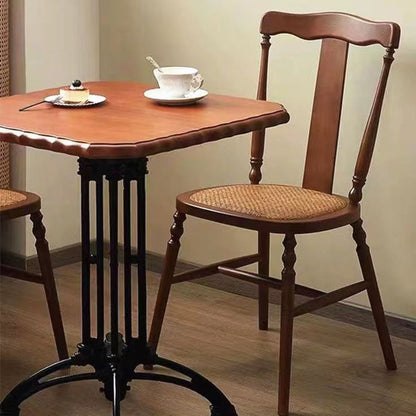 Traditional Vintage Square Wooden Rattan Dining Chair Backrest For Dining Room