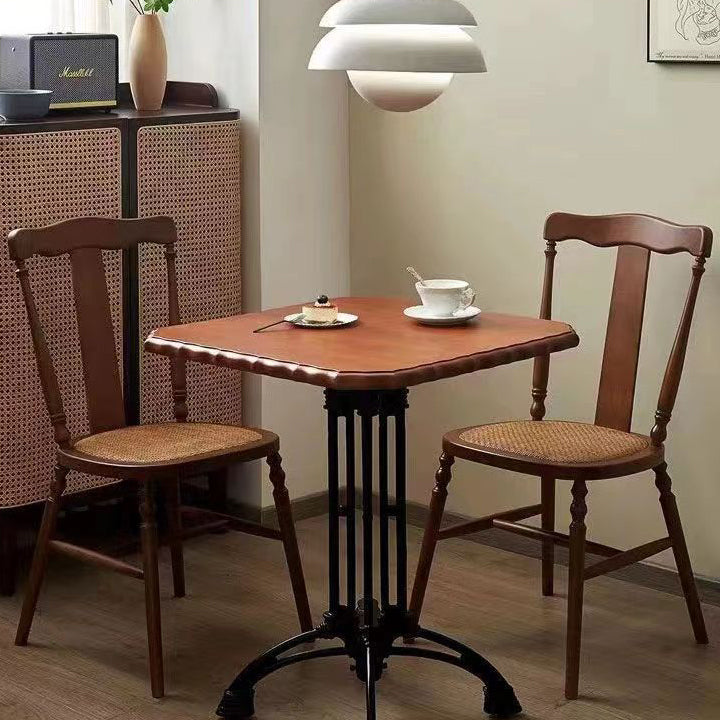 Traditional Vintage Square Wooden Rattan Dining Chair Backrest For Dining Room