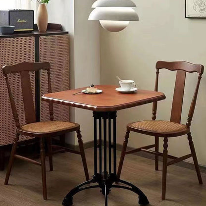 Traditional Vintage Square Wooden Rattan Dining Chair Backrest For Dining Room