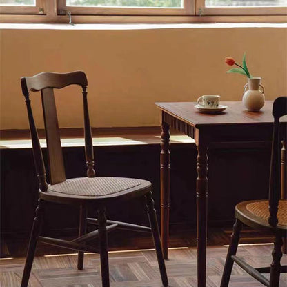 Traditional Vintage Square Wooden Rattan Dining Chair Backrest For Dining Room
