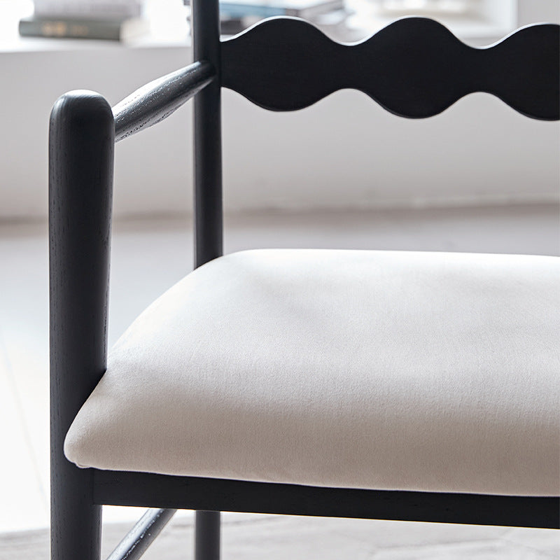 Traditional Vintage Square Rubberwood Velvet Dining Chair Backrest Armrest For Dining Room