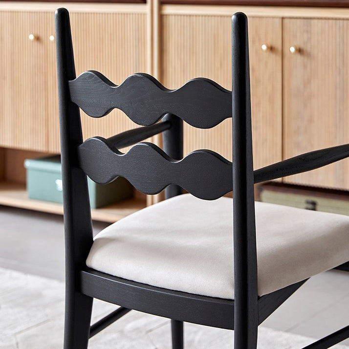 Traditional Vintage Square Rubberwood Velvet Dining Chair Backrest Armrest For Dining Room