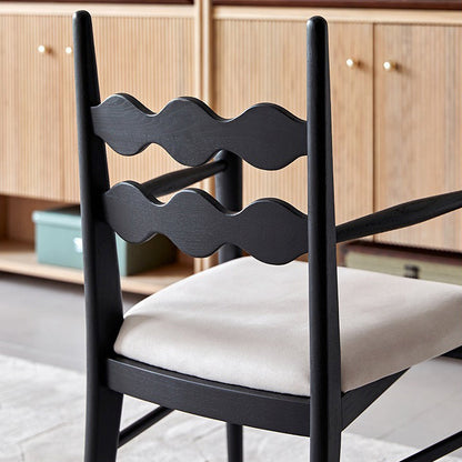 Traditional Vintage Square Rubberwood Velvet Dining Chair Backrest Armrest For Dining Room