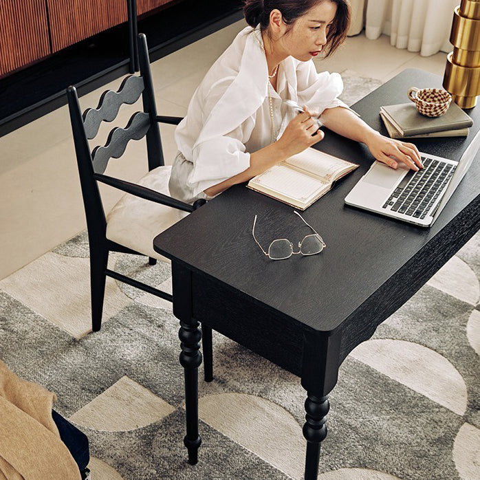 Traditional Vintage Square Rubberwood Velvet Dining Chair Backrest Armrest For Dining Room