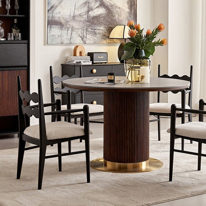 Traditional Vintage Square Rubberwood Velvet Dining Chair Backrest Armrest For Dining Room