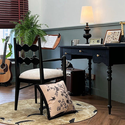 Traditional Vintage Square Rubberwood Velvet Dining Chair Backrest Armrest For Dining Room