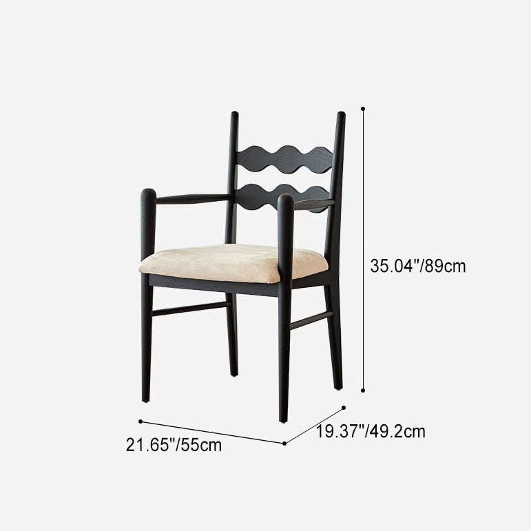 Traditional Vintage Square Rubberwood Velvet Dining Chair Backrest Armrest For Dining Room