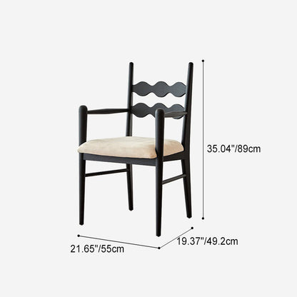 Traditional Vintage Square Rubberwood Velvet Dining Chair Backrest Armrest For Dining Room