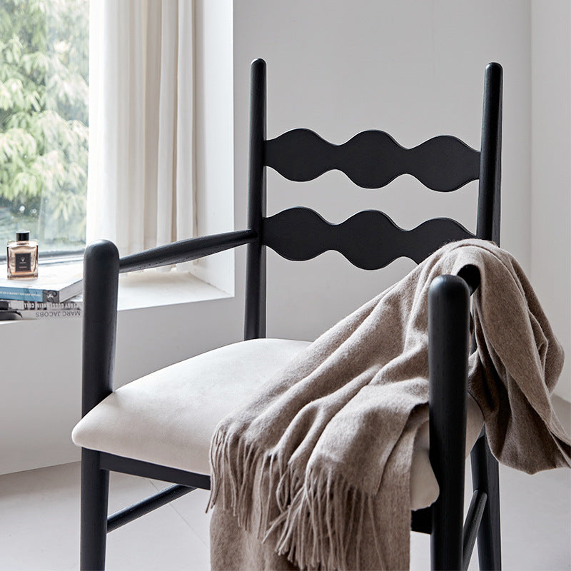 Traditional Vintage Square Rubberwood Velvet Dining Chair Backrest Armrest For Dining Room