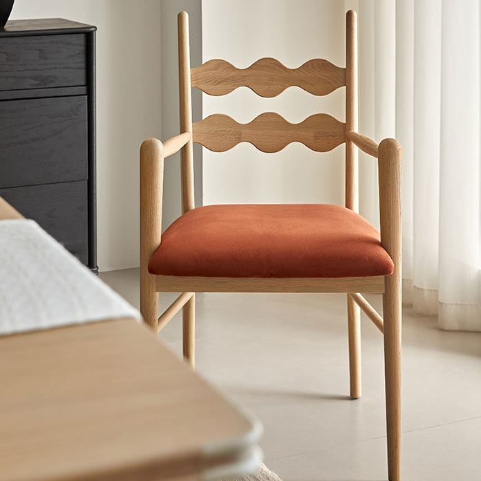 Traditional Vintage Square Rubberwood Velvet Dining Chair Backrest Armrest For Dining Room
