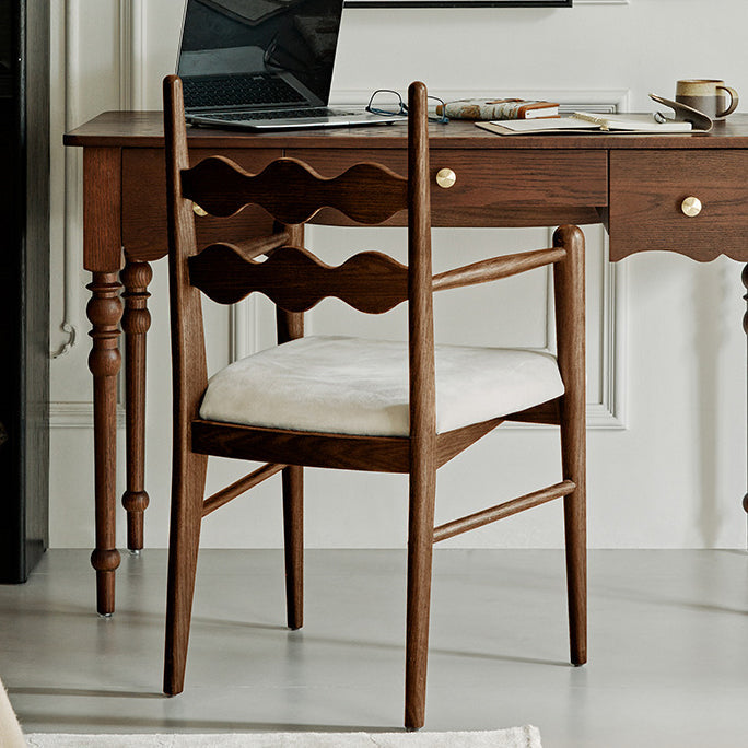 Traditional Vintage Square Rubberwood Velvet Dining Chair Backrest Armrest For Dining Room