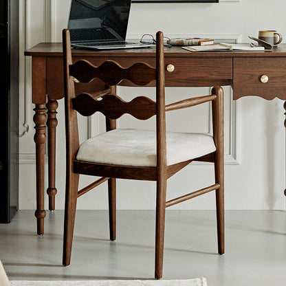 Traditional Vintage Square Rubberwood Velvet Dining Chair Backrest Armrest For Dining Room