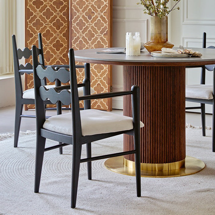 Traditional Vintage Square Rubberwood Velvet Dining Chair Backrest Armrest For Dining Room