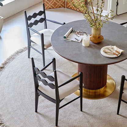 Traditional Vintage Square Rubberwood Velvet Dining Chair Backrest Armrest For Dining Room