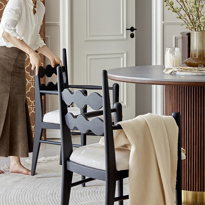 Traditional Vintage Square Rubberwood Velvet Dining Chair Backrest Armrest For Dining Room