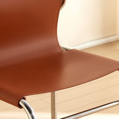 Modern Minimalist Rectangular Genuine Leather Iron Frame Dining Chair For Dining Room