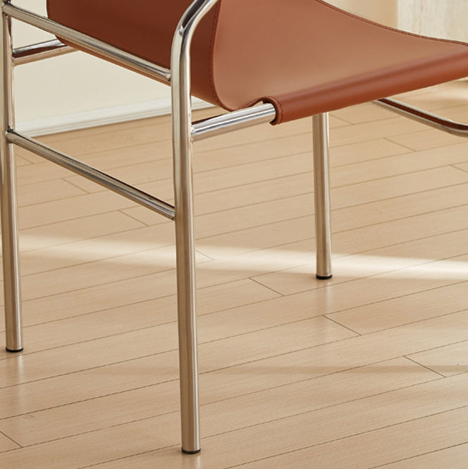 Modern Minimalist Rectangular Genuine Leather Iron Frame Dining Chair For Dining Room