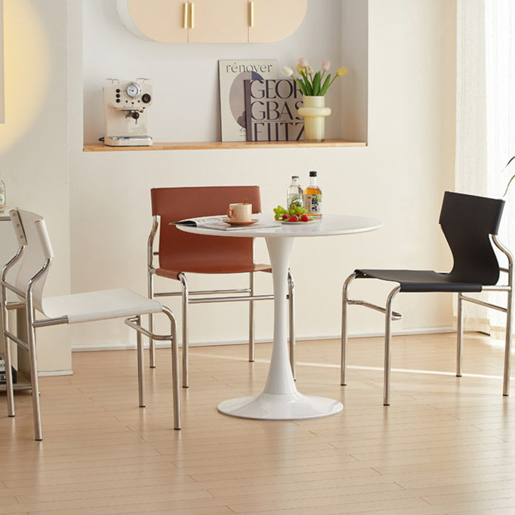 Modern Minimalist Rectangular Genuine Leather Iron Frame Dining Chair For Dining Room