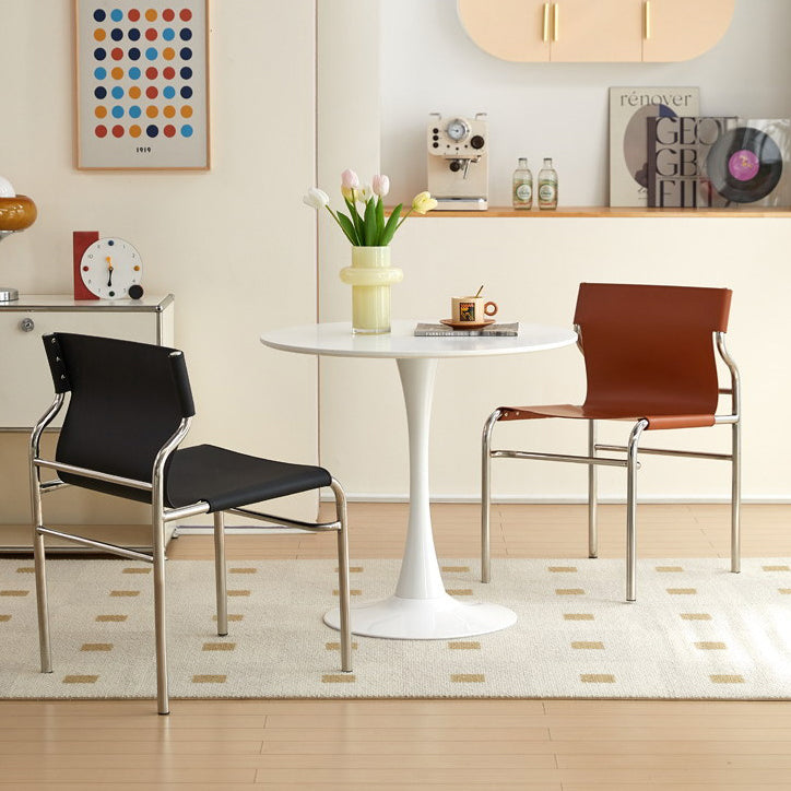 Modern Minimalist Rectangular Genuine Leather Iron Frame Dining Chair For Dining Room