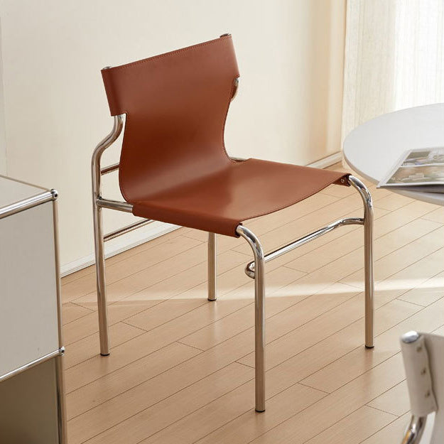 Modern Minimalist Rectangular Genuine Leather Iron Frame Dining Chair For Dining Room
