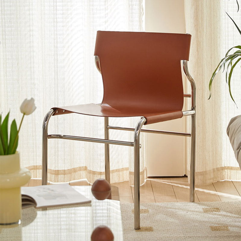 Modern Minimalist Rectangular Genuine Leather Iron Frame Dining Chair For Dining Room