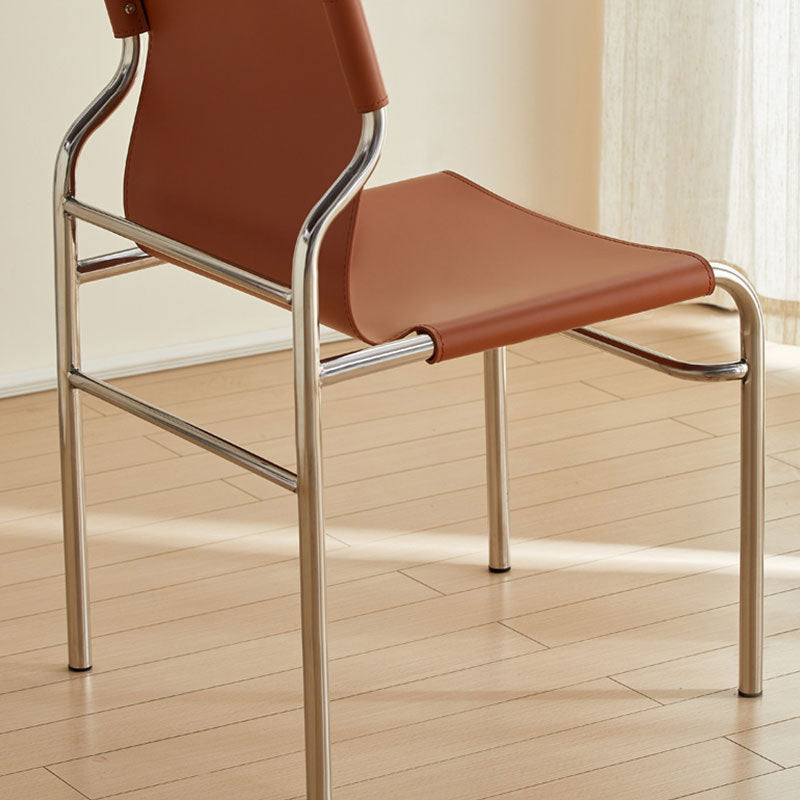 Modern Minimalist Rectangular Genuine Leather Iron Frame Dining Chair For Dining Room