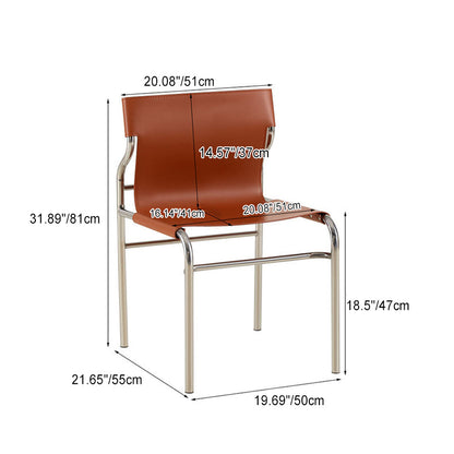 Modern Minimalist Rectangular Genuine Leather Iron Frame Dining Chair For Dining Room