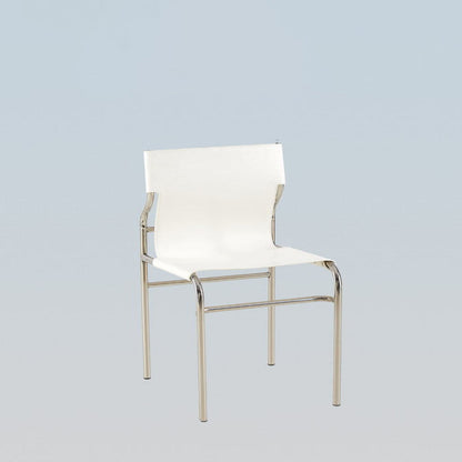 Modern Minimalist Rectangular Genuine Leather Iron Frame Dining Chair For Dining Room