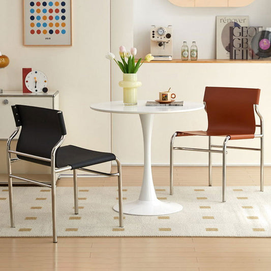 Modern Minimalist Rectangular Genuine Leather Iron Frame Dining Chair For Dining Room
