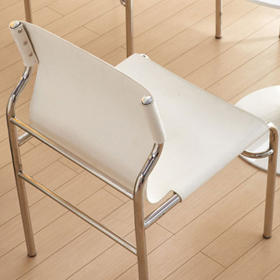 Modern Minimalist Rectangular Genuine Leather Iron Frame Dining Chair For Dining Room