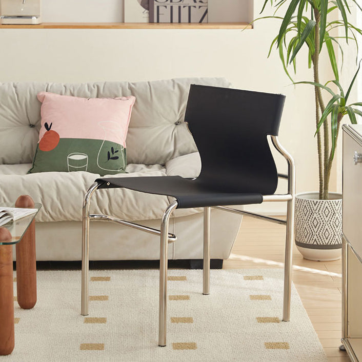 Modern Minimalist Rectangular Genuine Leather Iron Frame Dining Chair For Dining Room